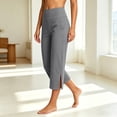 thumbnail image 5 of Womens High Waisted Capri Wide Leg Yoga Pants with Slits Summer Casual Athletic Workout Cropped Pants with Pockets,Gray,S, 5 of 8