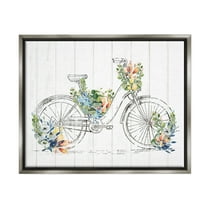 Stupell Industries Floral Country Bicycle Transportation Painting Gray Floater Framed Canvas Art Print Wall Art, 21 x 17