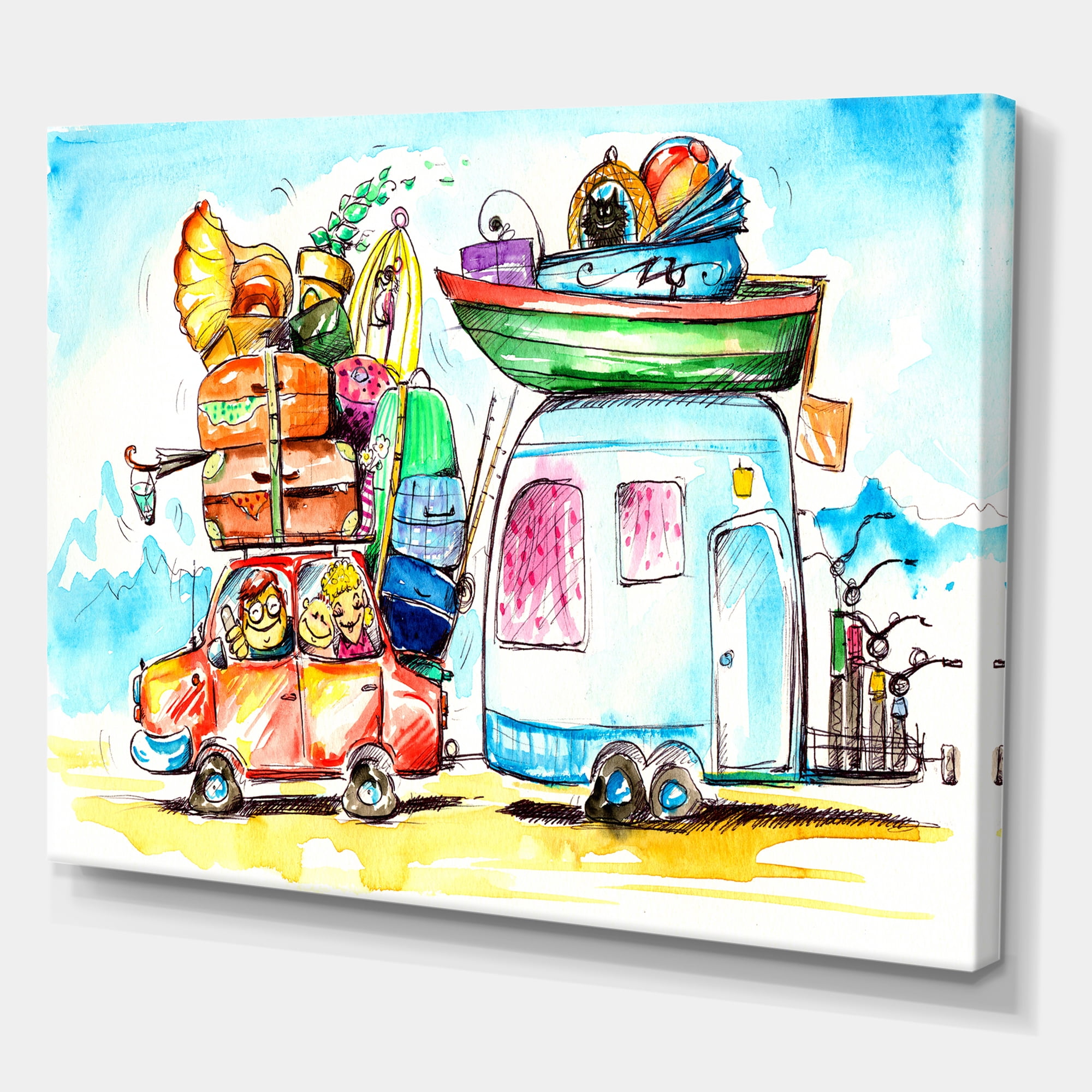 Caravans With Family Travel 40 in x 30 in Painting Canvas Art Print, by Designart