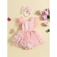 thumbnail image 3 of Musuos Baby Girls Rompers Dress 0-18M Feather Fly Sleeve 3D Butterfly Mesh Tulle Skirt Hem Bodysuits with Headband for Summer, 3 of 10