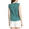 thumbnail image 4 of INSPIRE CHIC Women's Sleeveless Top Ruffled Business Office 1950s Vintage Floral Blouses M Blue Green-Floral, 4 of 7