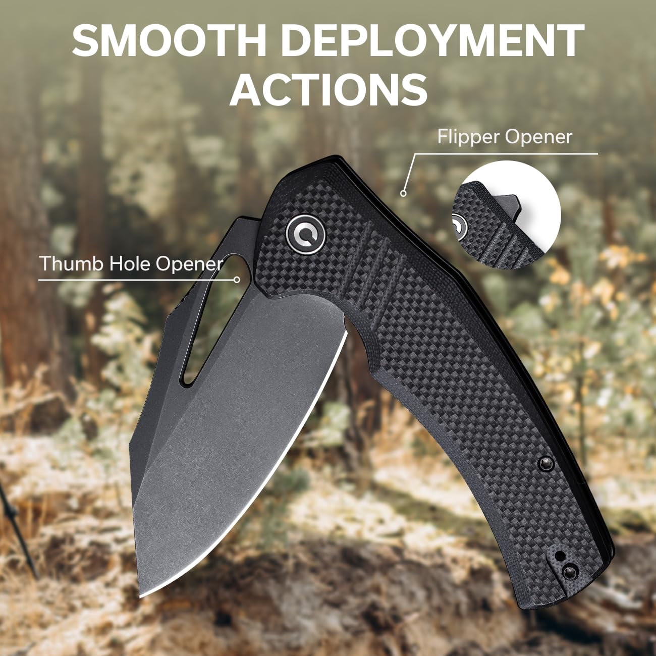 CIVIVI BullTusk Pocket Knife for Camping Fishing Hunting, Folding Knife with Flipper, 3.48" Curved 14C28N Blade Coarse G10 Handle, Cool Pocket Knife for Men Women Gift C23017-1