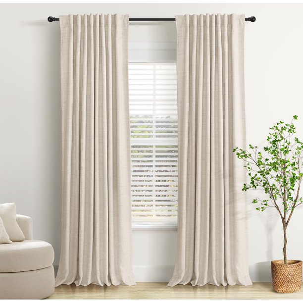 Cortinas opacas Inovaday, 100% lino, crema, 213 x 213 cm, 2 paneles