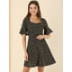 thumbnail image 4 of Vestido floral de manga corta con campana de cintura fruncida sin espalda de verano para mujer Negro S, 4 of 6