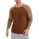 thumbnail image 4 of Camiseta de manga larga para hombre, color bloque, casual, tipo raglán, L, marrón, caqui, 4 of 6
