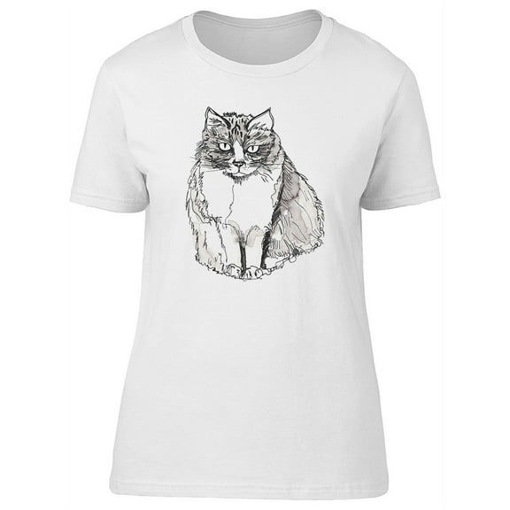 Cute Fluffy Cat Sketch Tee Women's -Image by Shutterstock