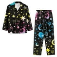 thumbnail image 3 of Renewold Colorful Stars Moon Sleepwear for Women Button-Down Long Sleeve Top & Pants Set 2 Pieces Loose Fit Pajama Scoop Neck Loungewear Fit for Spring Fall Winter,Size S, 3 of 6