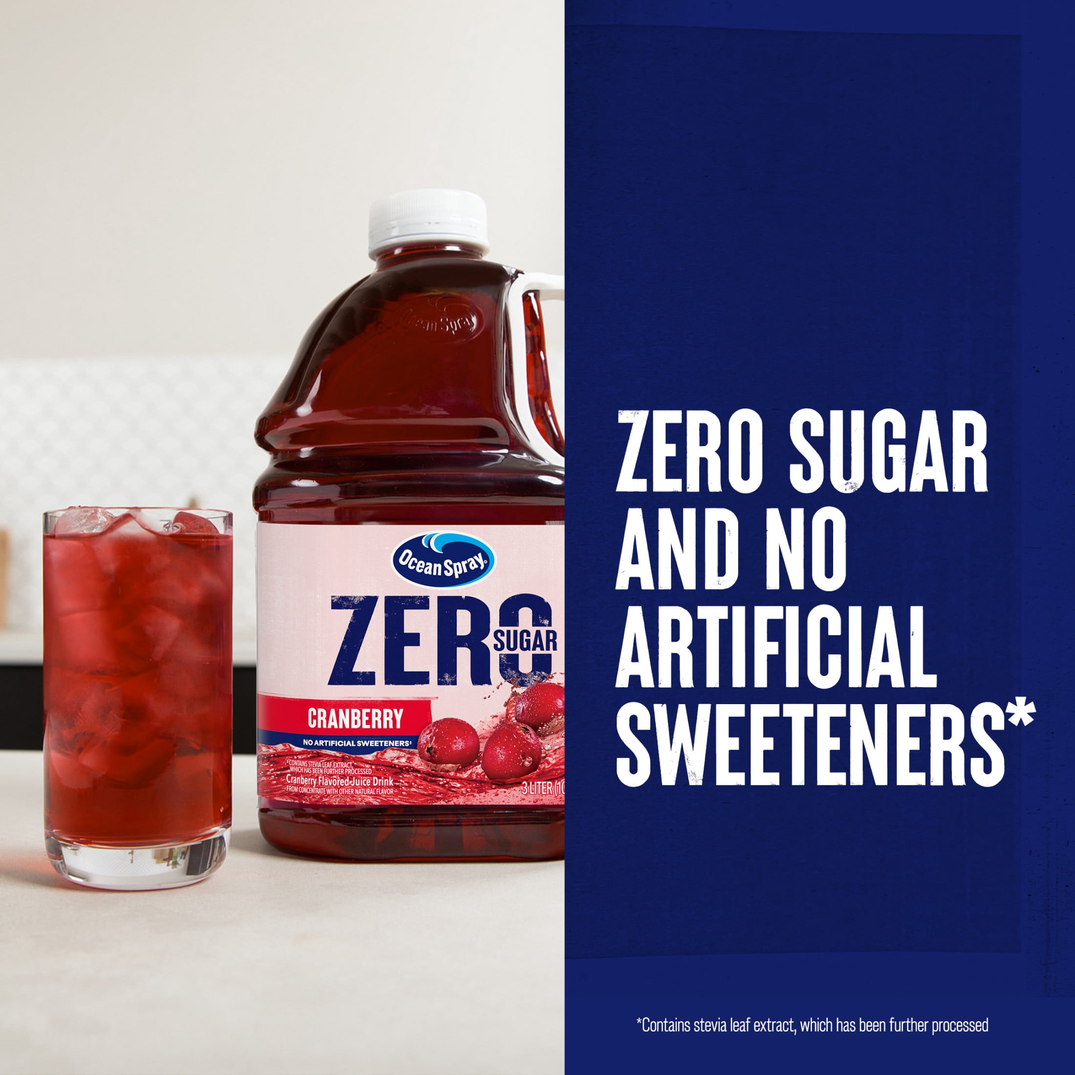 (6 pack) Ocean Spray® ZERO Sugar Cranberry Juice Drink, 3 Liter Bottle