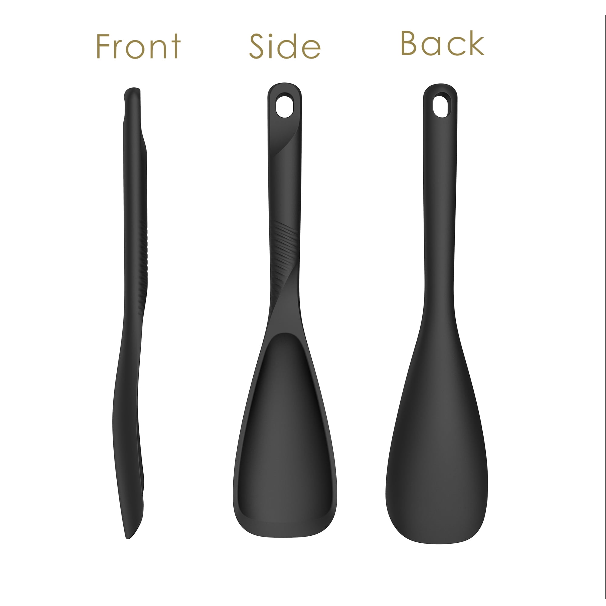 2 Pcs Heat Resistant Silicone Cooking Spoon Set - Food Grade Silicone Spatula Spoon for Mixing, Scoop, and Scrape, Dishwasher safe, Bpa Free (Black & Cream White)