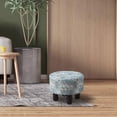 thumbnail image 4 of Round Linen Ottoman Foot Stool – Padded Footrest with Non-Skid Pine Legs, Soft Step Stool for Couch, Desk, Dorm, Office, Hallway, 4 of 4