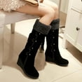 thumbnail image 2 of hopeusnice Women's Suede Wedge Boots Winter Warm Fuzzy Fleece Lined Knee High Boots Lace Up Buckle Tassel Boots Black 42, 2 of 6