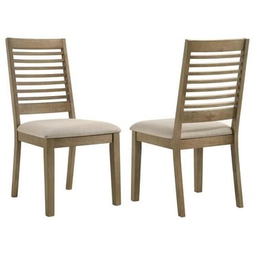 Scott Dining Side Chair Set of 2, Ladderback, Brown Wood, Latte Fabric