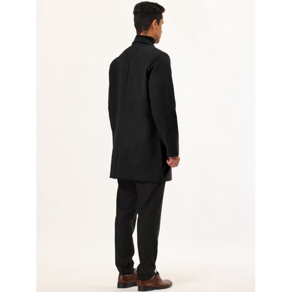 Gabardina para hombre Slim Fit Invierno Solapa con muescas Chaqueta larga de un solo pecho Abrigo X-Large Negro