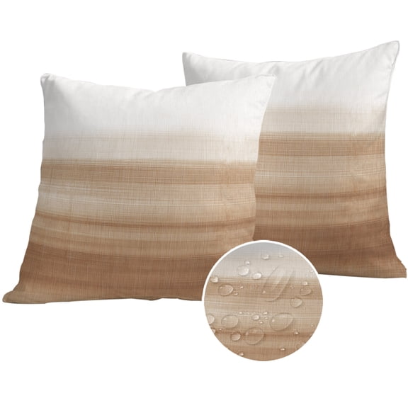 Brown White Ombre Outdoor Pillow Covers 24x24 Set of 2,Waterproof Patio Throw Pillowcase Protectors,Vintage Farmhouse Abstract Striped Decorative Pillow Shams Cushion Covers for Seat Bed Couch Sofa