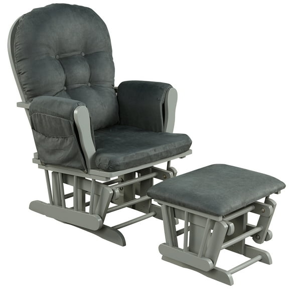 Topbuy Rocking Chair Baby Nursery Chair Glider with Ottoman &Storage Pocket Dark Grey