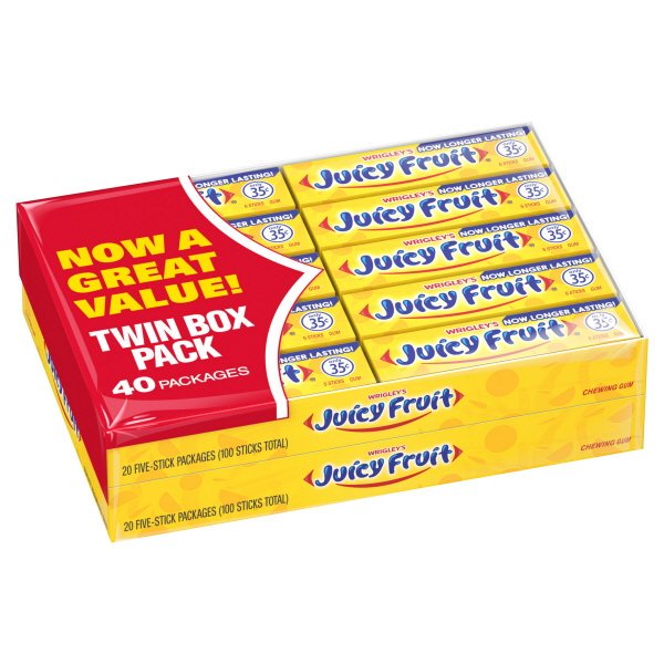 Juicy Fruit Original Gum, 5 Stick Packs, 40 Count