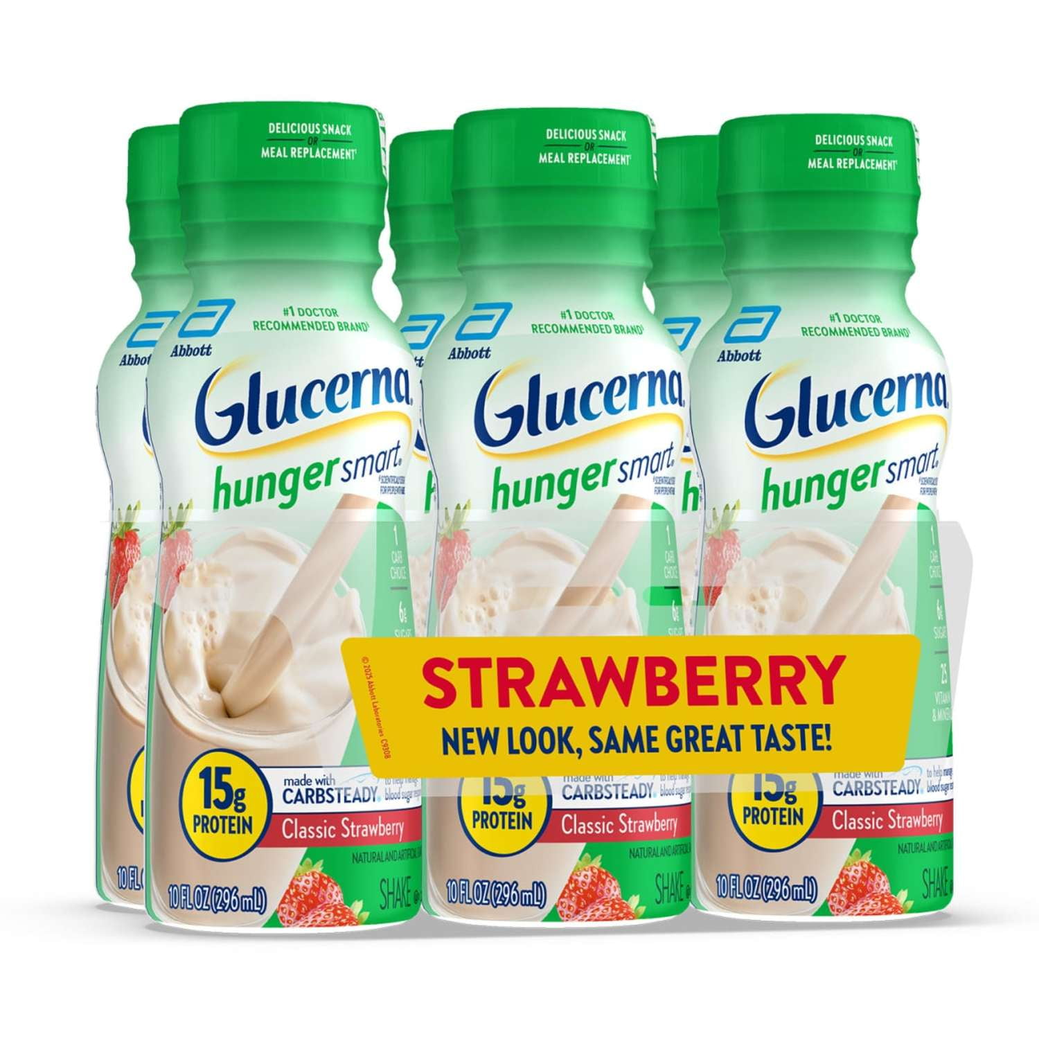 Glucerna Hunger Smart Diabetic Protein Shake, Classic Strawberry, 10-fl-oz Bottle, 6 Count