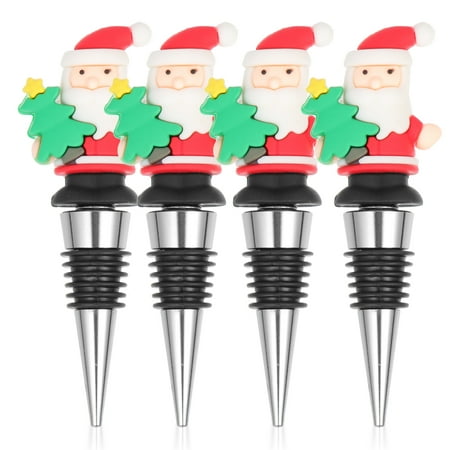 

4Pcs Christmas Wine Bottle Stoppers Reusable Xmas Party Bottle Cork Wine Plug