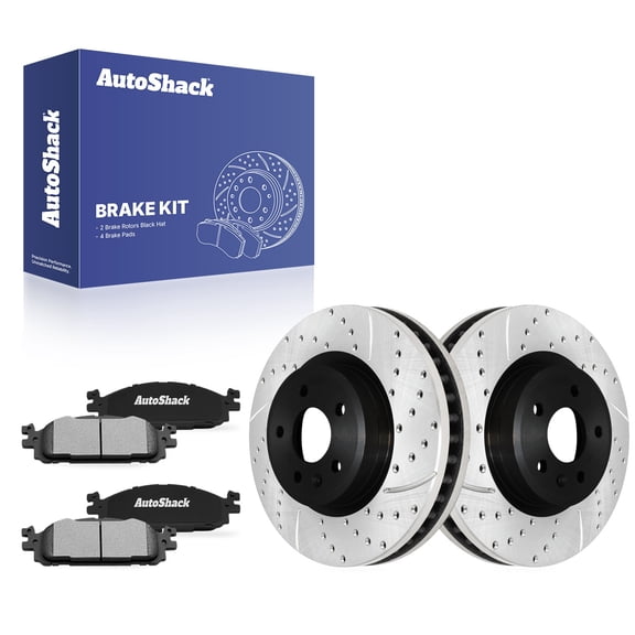 AutoShack Front Vented Drilled & Slotted E-Coated Brake Rotors   Ceramic Pads 6-PC Brake Kit Replacement for 2011-2019 Ford Explorer 2010-2019 Ford Taurus ShadowGuard 12.8" (325 mm)
