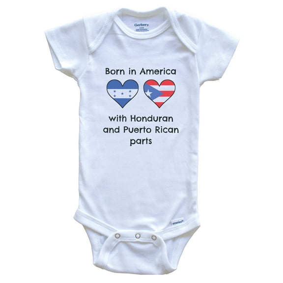 Born in America with Honduran and Puerto Rican Parts Funny Honduras Puerto Rico Flags Baby Bodysuit, 0-3 months white