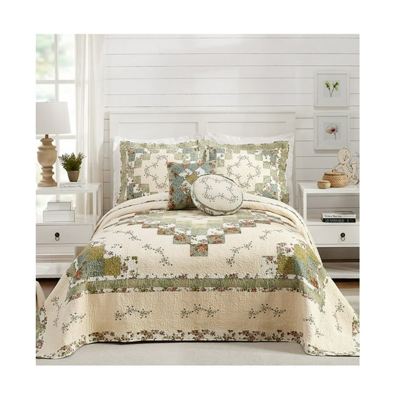 Modern Heirloom Olivia Floral Embroidered Bedspread, Green, Queen, All Ages