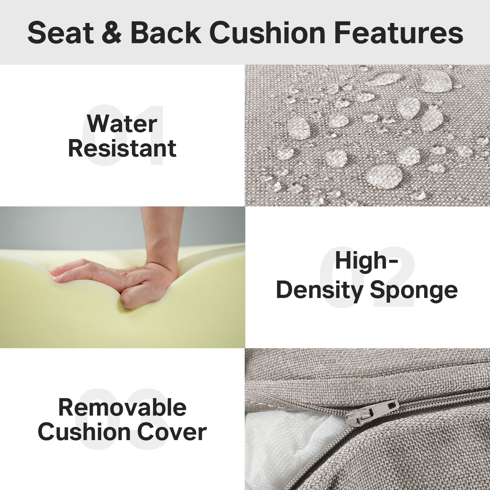 Opohoro Outdoor Deep Seat Cushion Set, 24"x22"x6", Water Resistant & UV Resistant Comfortable Furniture Cushions for Patio Chair, Sofa, Loveseat