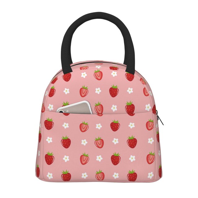 Xecao Strawberries Pattern Large Insulated Lunch Bag for Work, School, Picnic - Waterproof, Durable Oxford Cloth, Comfortable Handle