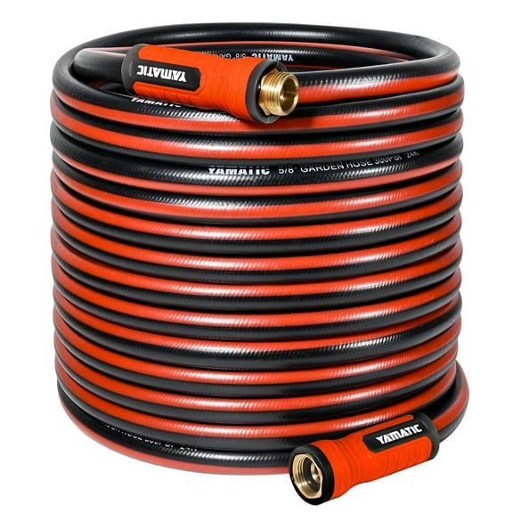 YAMATIC 100ft Garden Hose, 5/8" Leader, Brass Fittings, Leak Proof for Reel, Gardening, Car Wash
