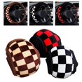 thumbnail image 2 of Funda elástica para volante de felpa a cuadros blancos y negros, sin anillo interior, para deportes de invierno, cálida y práctica., 2 of 7