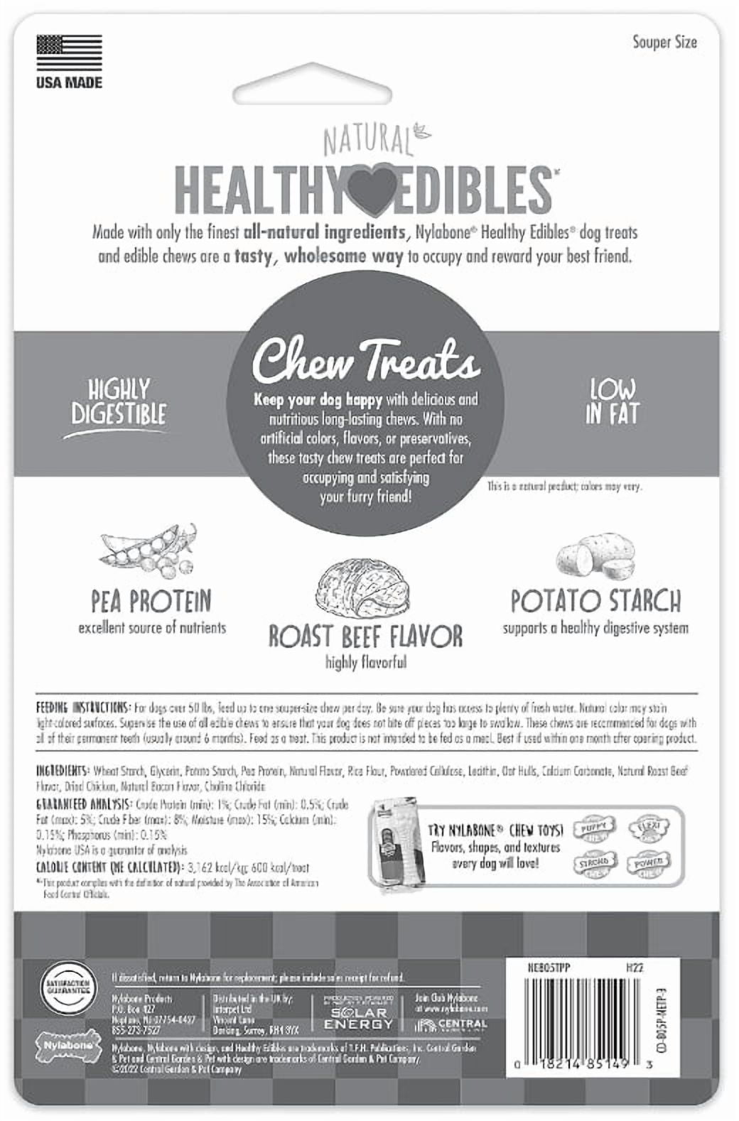 Nylabone Healthy Edibles Chews Roast Beef Souper [Dog Natural Treats, USA Dog Treats, New Dog Supplies, Nylabone, Dog Supplies] 2 count
