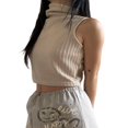 thumbnail image 4 of EIMELI Women Knitted Ribbed Tank Tops Solid Color Turtleneck Sleeveless Vests Summer Slim Fit Exposed Navel Crop Tops, 4 of 7