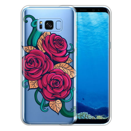 FINCIBO Soft TPU Clear Case Slim Protective Cover for Samsung Galaxy S8+ Plus, Clear Rose (Best Foo Dog Tattoo)