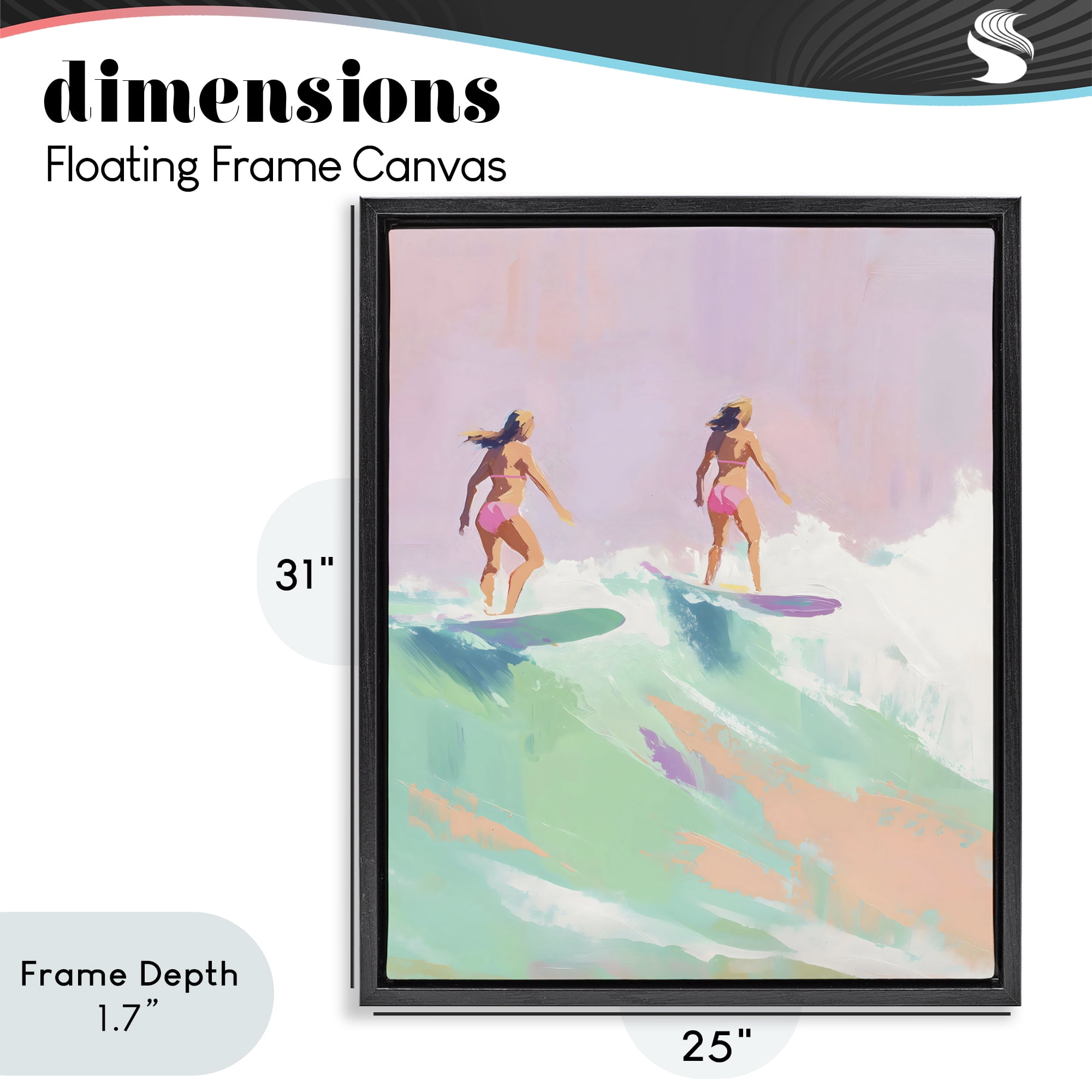 Stupell Industries Two Surfing Girls on Wave Black Framed Floater Canvas Wall Art, design by The Prints Vibe