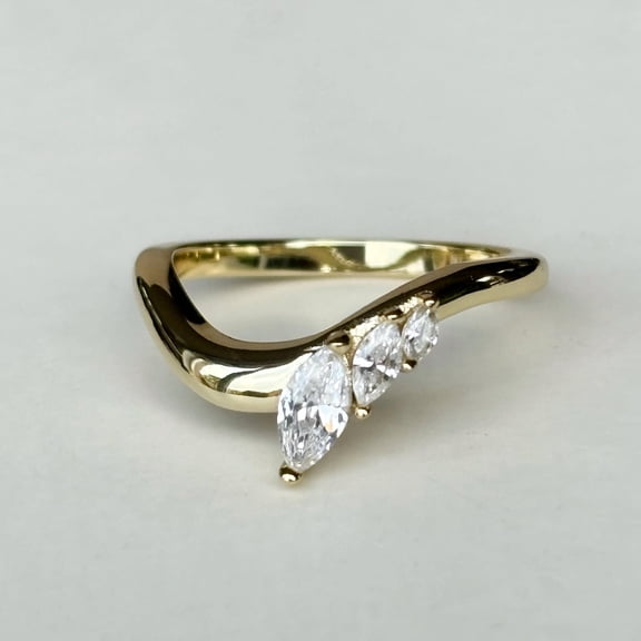 Hitanshu Jewels 14K Yellow Gold Finish Marquise Cut Cubic Zirconia Pretty Band Ring