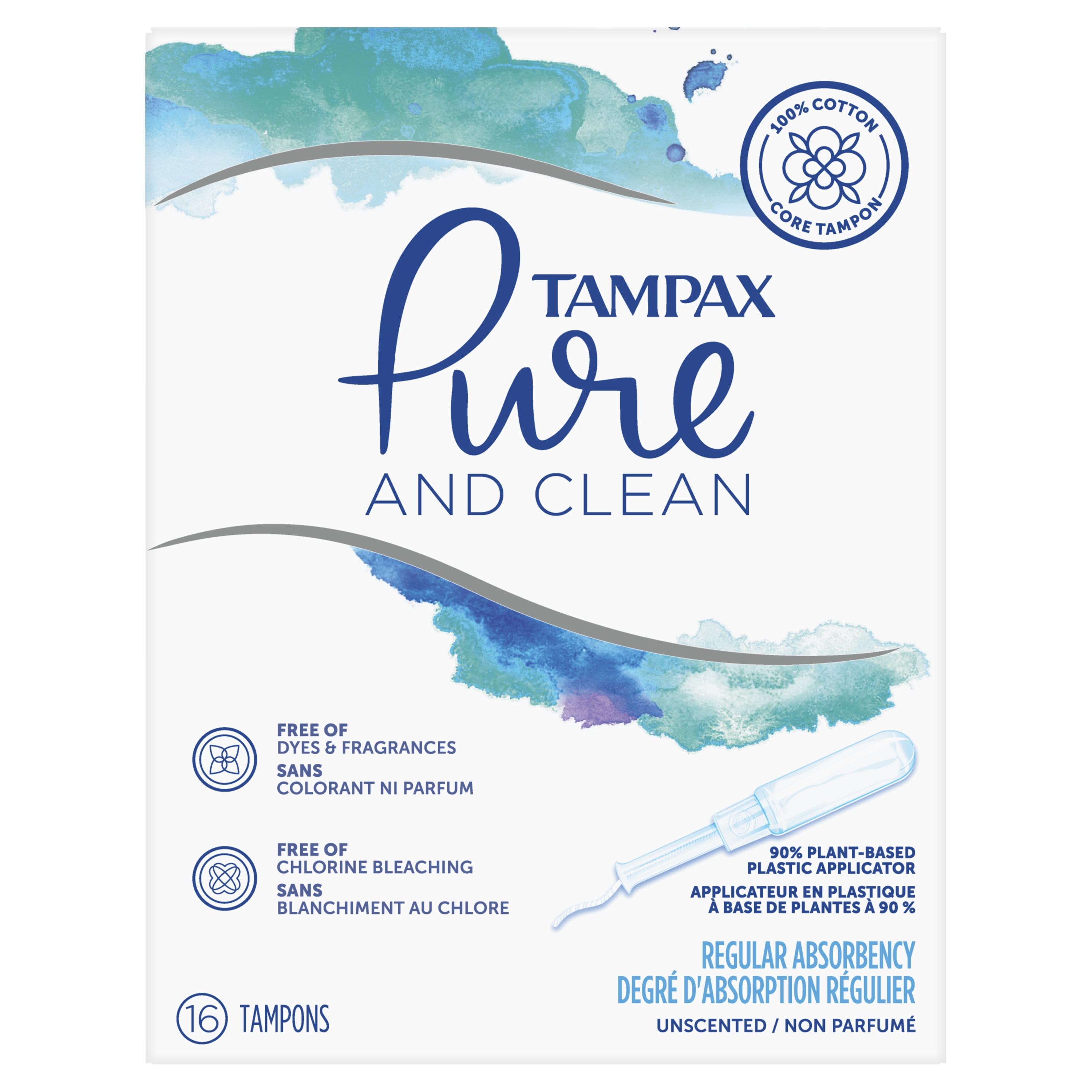 Tampax Pure & Clean Tampons with Plastic Applicator and 100 Cotton
