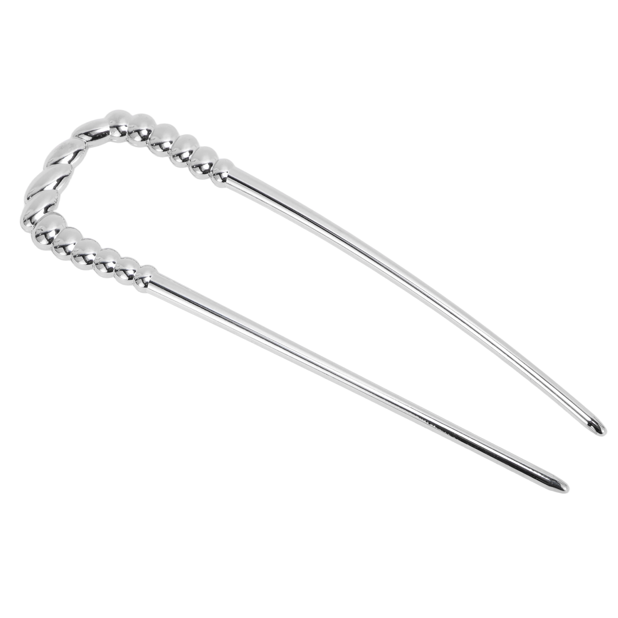 Unique Bargains U-shaped Twisted Hair Pin for Women 1 Pc Silver Tone