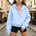 thumbnail image 2 of OOOUM Girls Half Zip Hoodie Raglan Sleeve Thumb Holes Kangaroo Pocket Solid Color Loose Fit Soft Warm Sweatshirt Top,8-9 years, 2 of 4