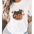 thumbnail image 3 of Fall Halloween T-Shirt Women’s Black Cat with Pumpkin Graphic Casual Tee S-4XL, 3 of 6