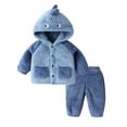 thumbnail image 1 of WEIYLL Ensembles d'Automne pour Garçons 2025 Enfant Dessin Animé Molleton Manches Longues Hauts Pyjamas Unis 2 Pcs Complets Bleus 2-3 Ans, 1 of 3