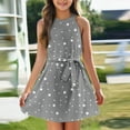 thumbnail image 2 of TQWQT Girls Dresses Summer Cute Polka Dot Print Dress Size 10-12 Kids Tie Front Swing Sundress Sleeveless Girls Dresses Tween Girls Clothes Gray 160, 2 of 5