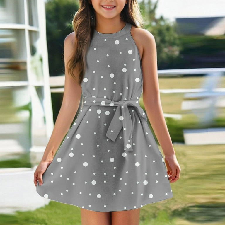 TQWQT Girls Halter Dresses Summer Polka Dot Print Dress Sleeveless Size  10-12 Cute A Line Sundress Kids Tie Front School Dress Girls Dresses Tween  Girls Clothes Gray 120 - Walmart.com