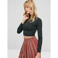 thumbnail image 2 of Wenseny Womens Knitted Shirt Long Sleeve Shirt Pull Over Crop Top Black S, 2 of 5