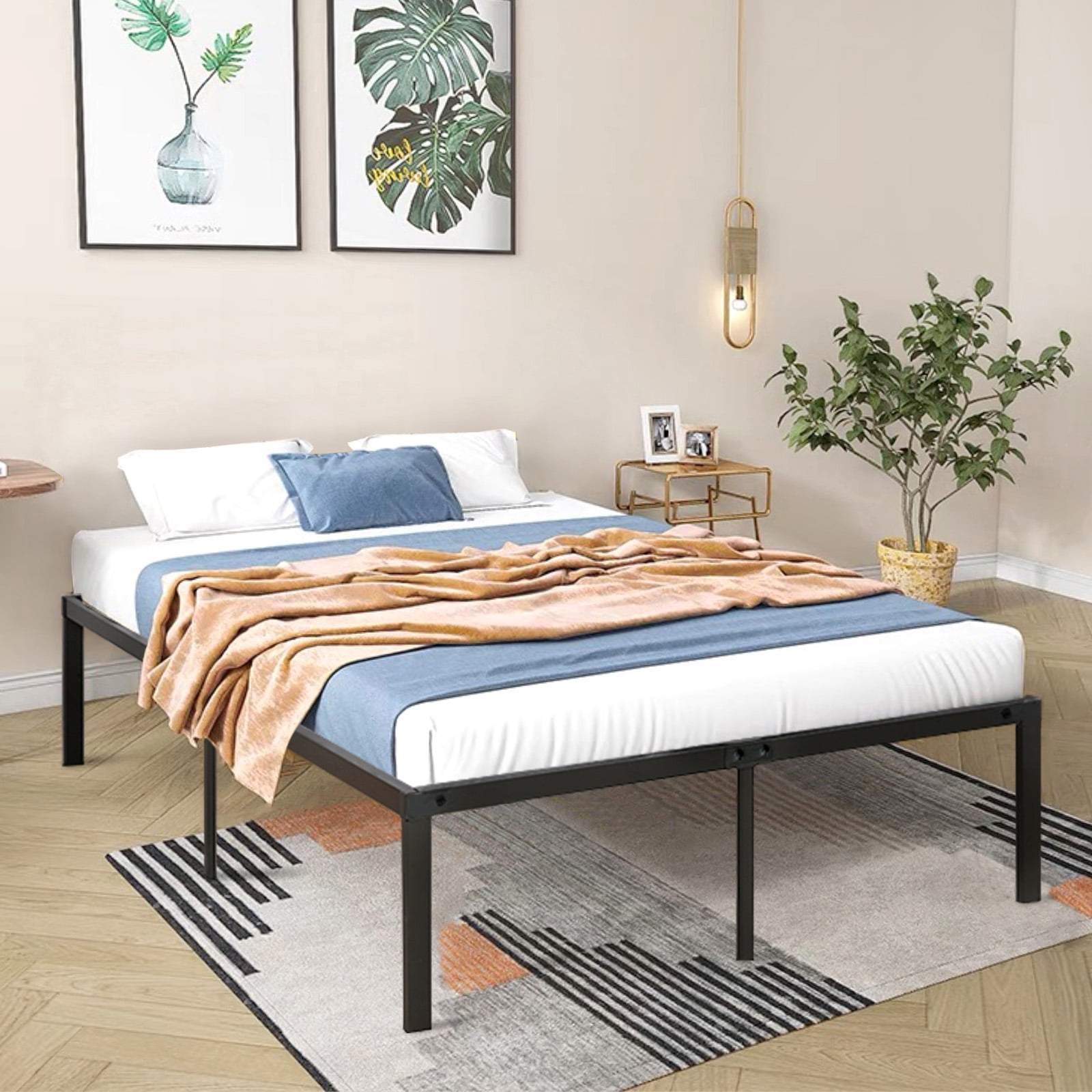 SUGIFT 14in Full Size Bed Frame Metal Platform with Steel Slats Support for Adult, Black