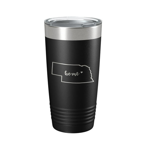 Nebraska Tumbler Home State Travel Mug Insulated Laser Engraved Map Coffee Cup 20 oz Black