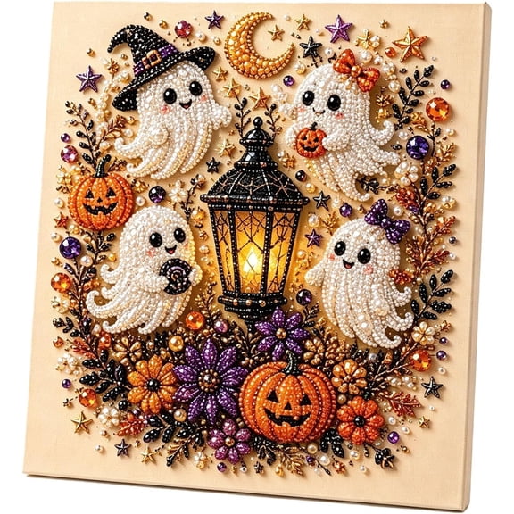 Halloween Ghost Pearl Art DIY Kit, Spooky Cute 3D Diamond-Painting Crafts for Adults, DIY Fall Home Decor Wall Art, Beginner DIY Seasonal Party Gift Great Halloween Decorations Gifts