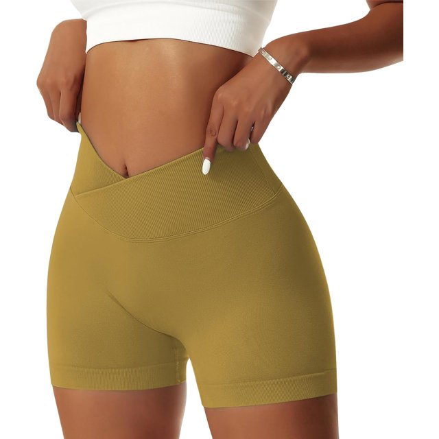 Vertvie Pantalones cortos de gimnasio para mujer, pantalones cortos de yoga con realce elásticos cruzados en V, mallas atléticas de cintura alta