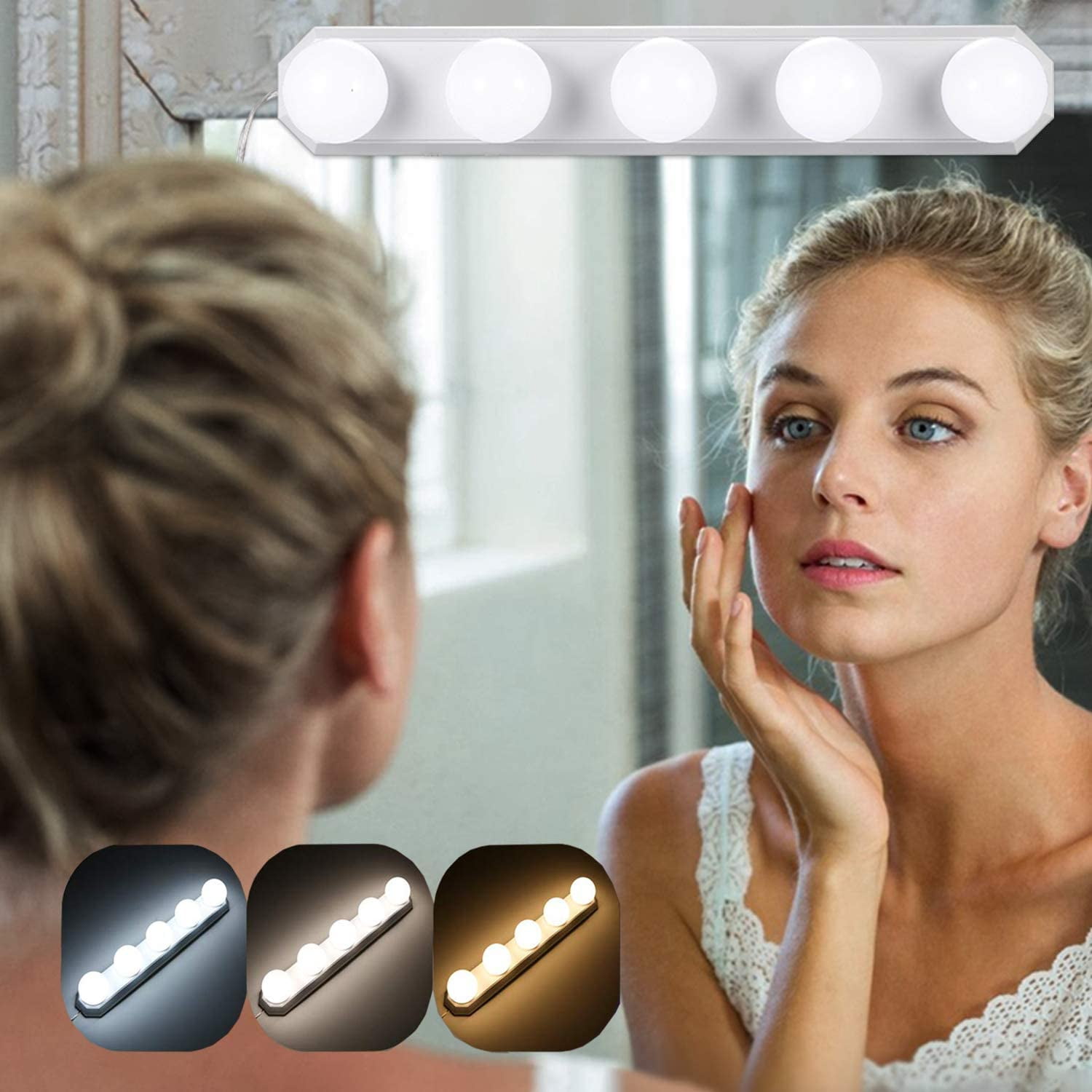 5 LED bulbs mirror LED light tricolor usb beauty makeup bulb Walmart