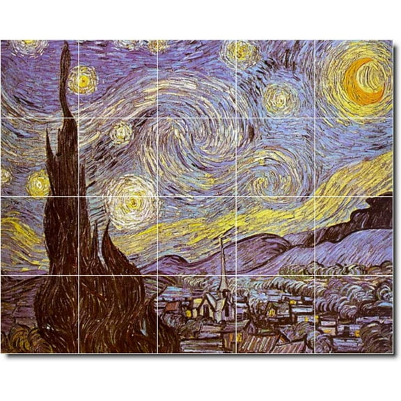 Ceramic Tile Mural-Vincent Van Gogh City 6. 21.25" w x 17" h using (20) 4.25 x 4.25 ceramic tiles
