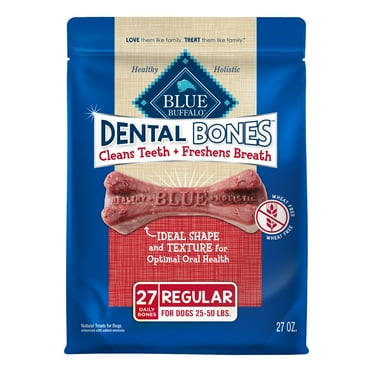 Blue Buffalo Dental Bones Regular Natural Dental Chew Dog Treats Bag Value Pack - 27 oz.