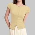 thumbnail image 3 of Ladies Sexy Button Short Sleeve Thread Solid Color Cardigan T Shirt Top, 3 of 5